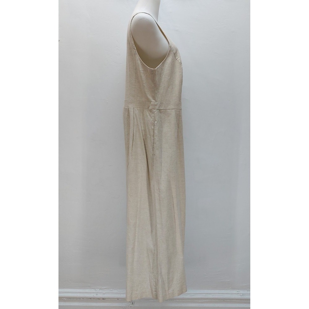Banana Republic Jumpsuit Women's 18 Beige Linen Blend Wide Leg Square Neck Coast - Picture 2 of 12